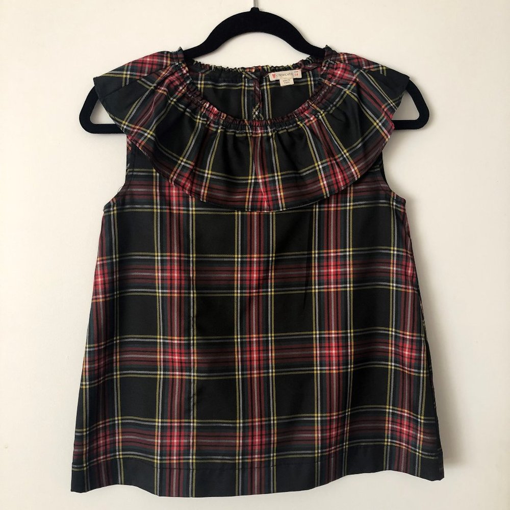J. Crew (Crewcuts) Girl's Plaid Ruffle Neck Sleeveless Blouse